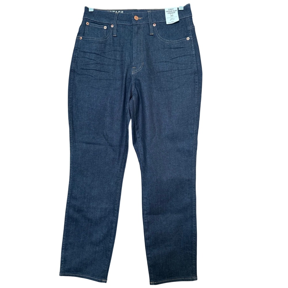 J.Crew Curvy Vintage Slim Straight Jeans Indigo Blue High Rise Size 30 NWT